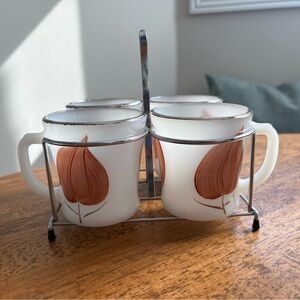 Vintage Floral Glass Mug Set with Holder